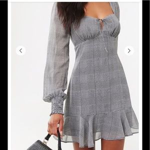 PUFF SLEEVE PLAID CHIFFON MINI DRESS